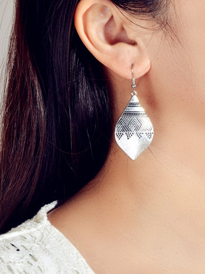 American Tribal Ethnic Antique Craved Geometric Parrtern Water Drop Earrings-0